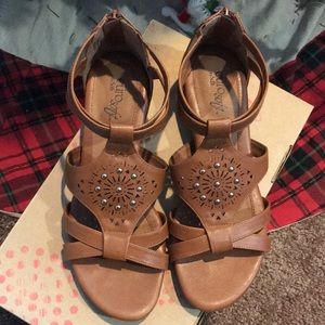 Euro Soft,Brown/ camel color wedge sandals, size 7.5 M